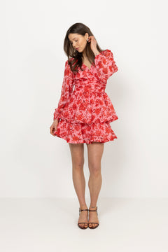 Jade Wave Flower Dot Dress - Flower Red