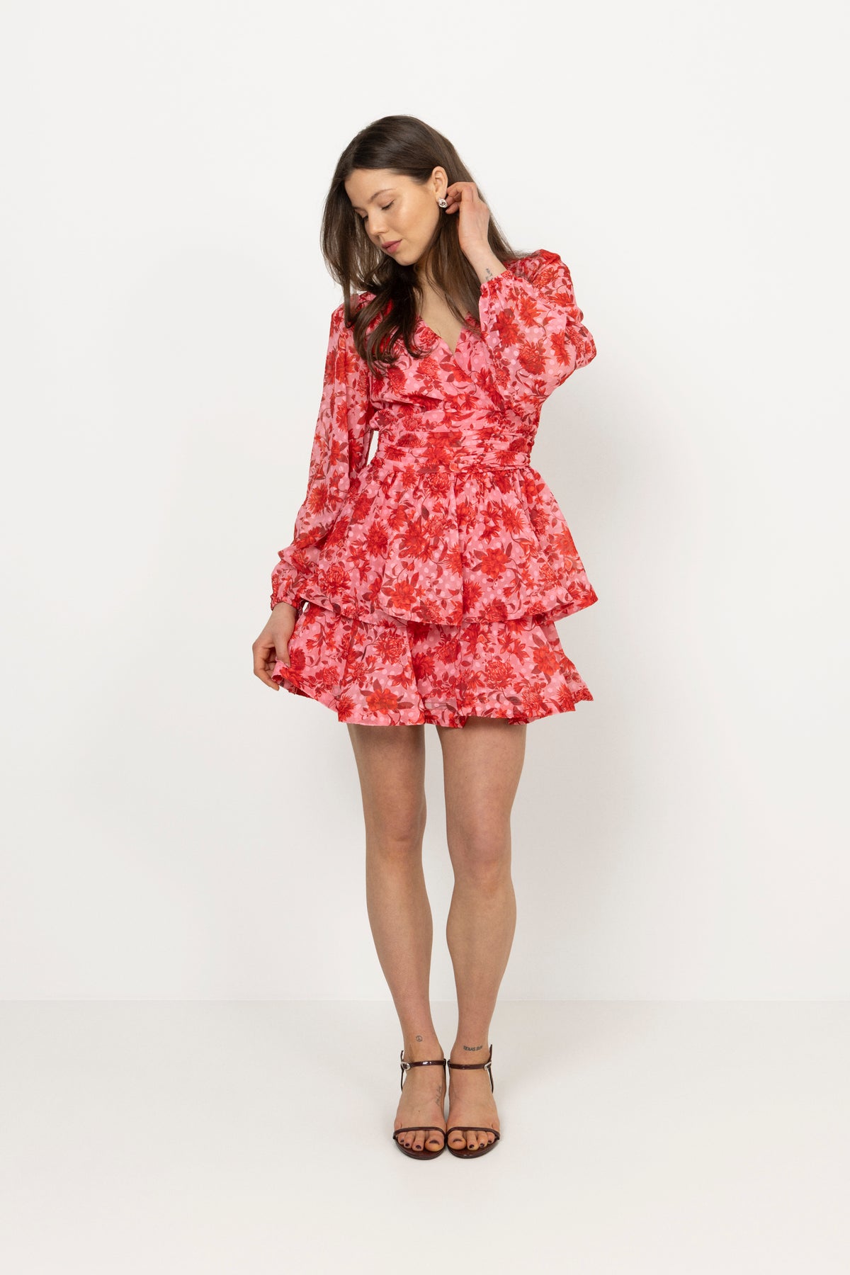 Jade Wave Flower Dot Dress - Flower Red