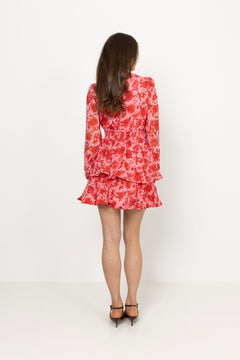 Jade Wave Flower Dot Dress - Flower Red