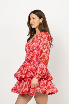 Jade Wave Flower Dot Dress - Flower Red