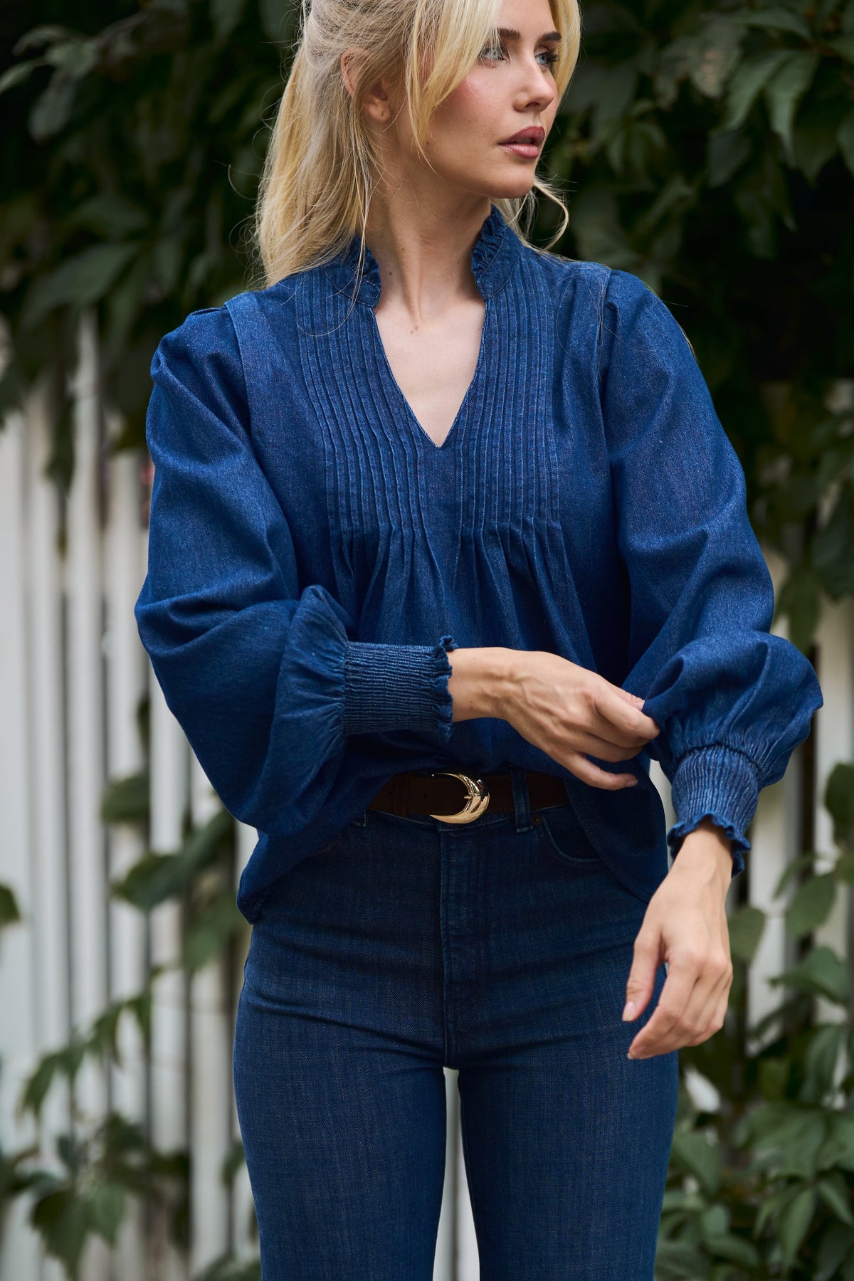 Emma Denim Solid Blouse - Blue