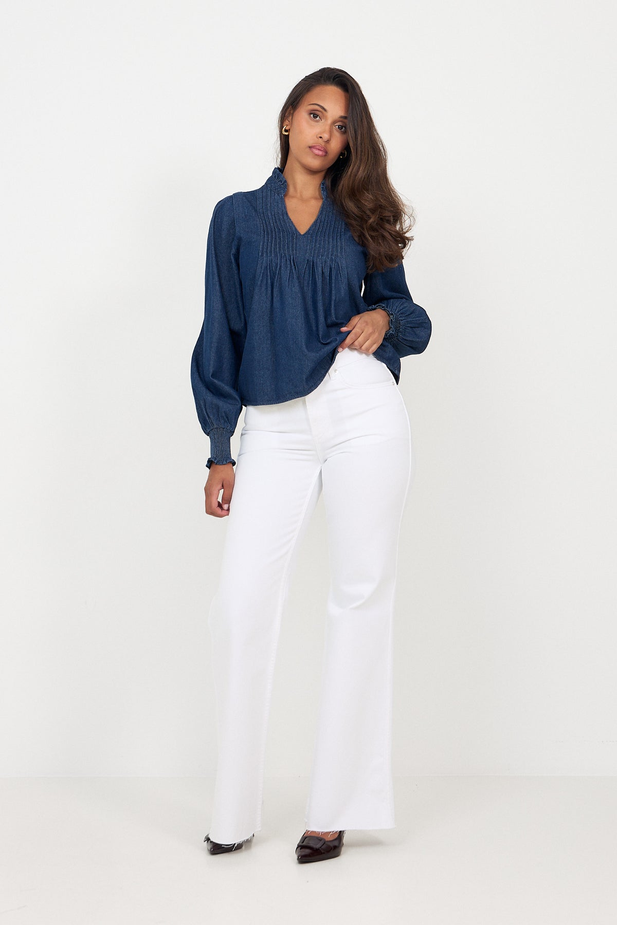 Emma Denim Solid Blouse - Blue