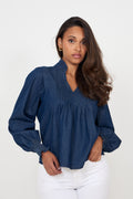 Emma Denim Solid Blouse - Blue