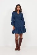 Evina Denim Solid Dress - Blue