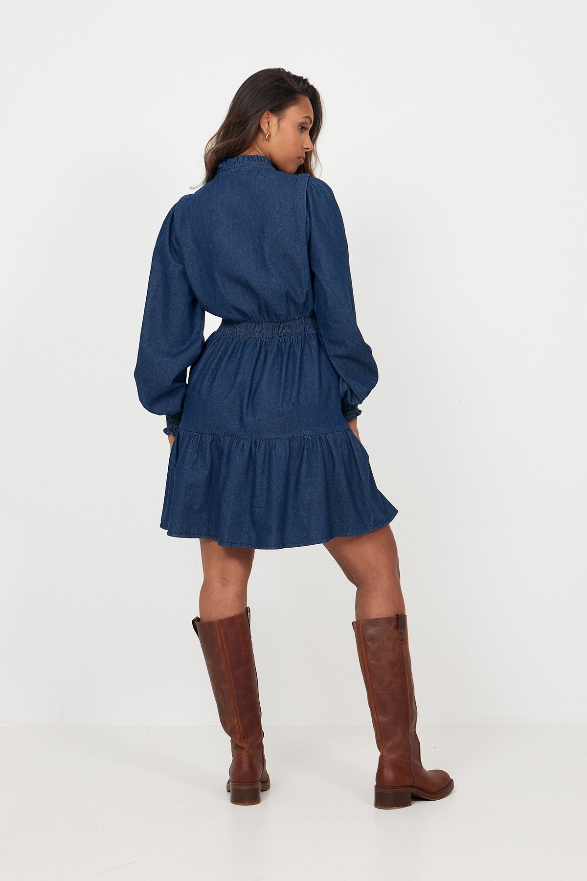 Evina Denim Solid Dress - Blue