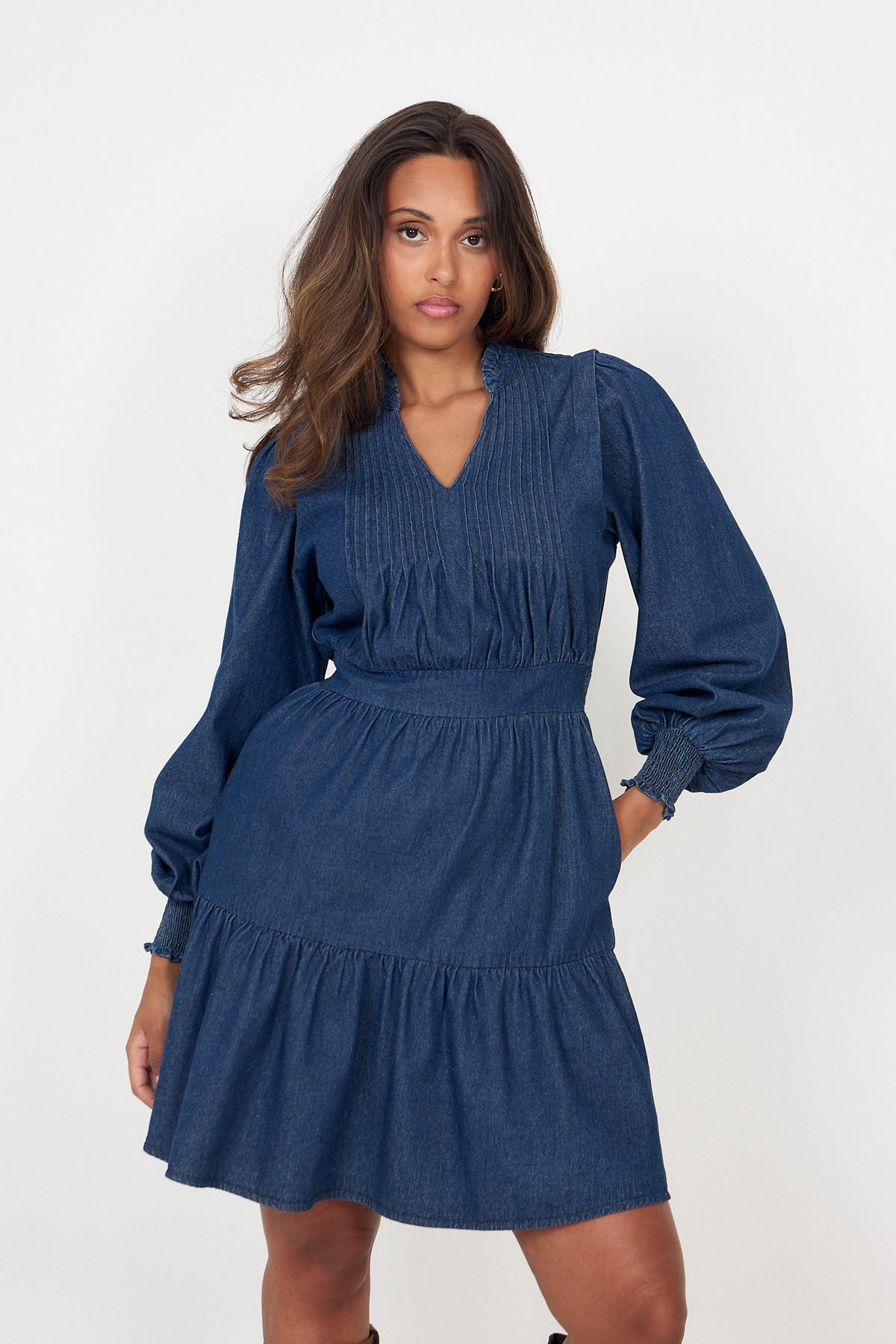 Evina Denim Solid Dress - Blue