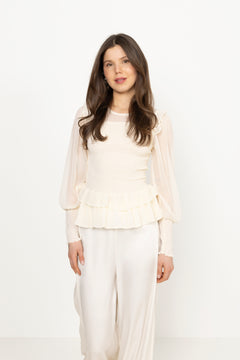 Nanna Chiffon Smock Blouse - Creme