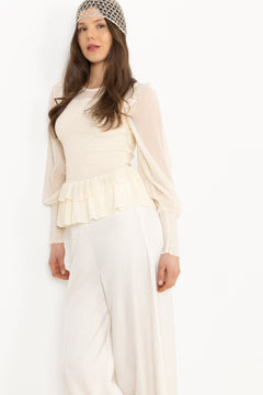 Nanna Chiffon Smock Blouse - Creme