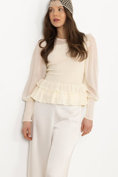 Nanna Chiffon Smock Blouse - Creme