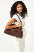 The Suede Dakota Satchel - Dark Brown