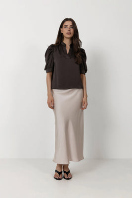 Roella Heavy Sateen Blouse - Dark Brown