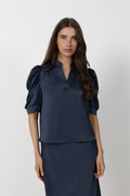 Roella Heavy Sateen Blouse - Midnight Blue
