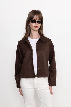 Nilo Faux Suede Jacket - Dark Brown
