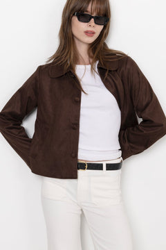 Nilo Faux Suede Jacket - Dark Brown