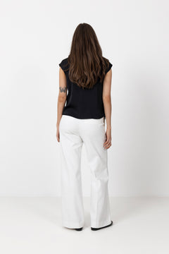 Fleur Drapy Satin Blouse - Black