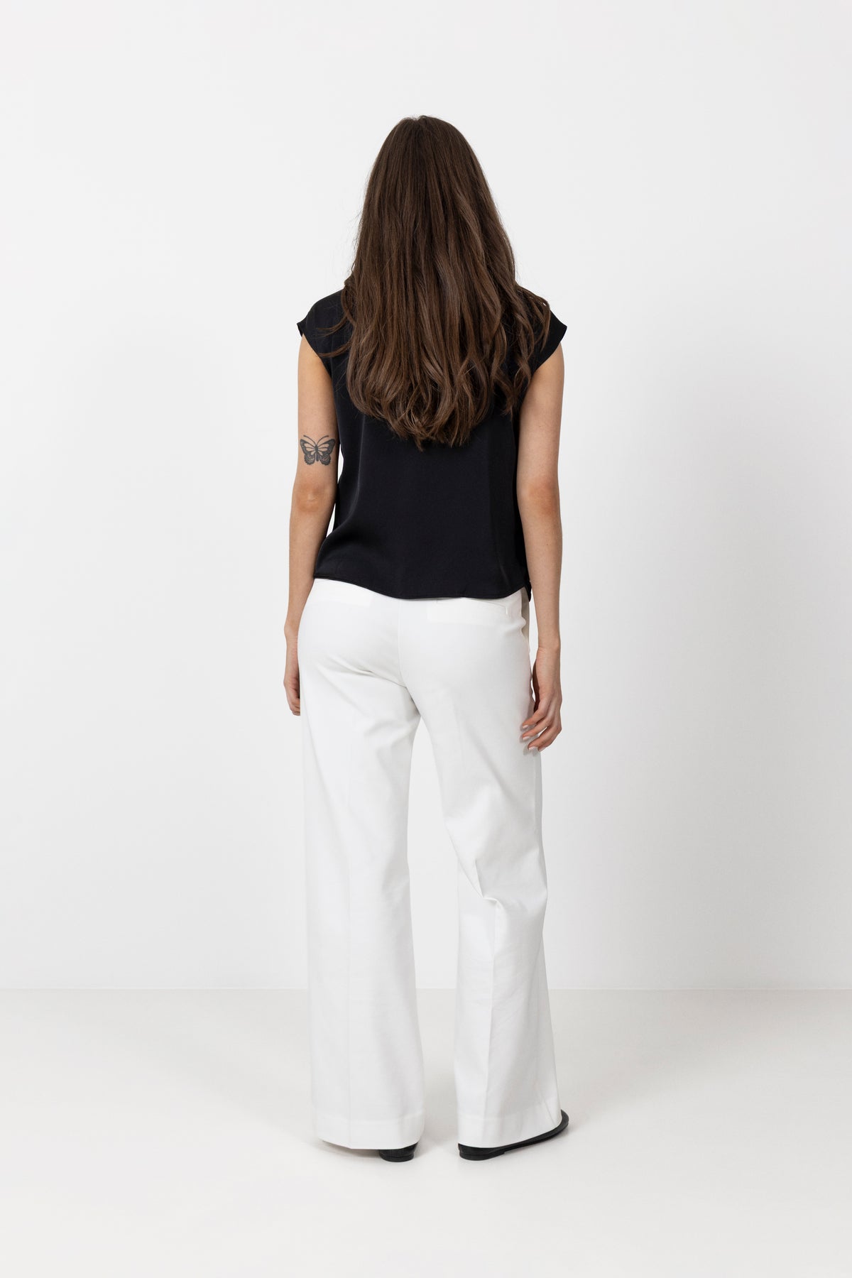 Fleur Drapy Satin Blouse - Black