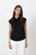 Fleur Drapy Satin Blouse - Black