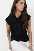 Fleur Drapy Satin Blouse - Black