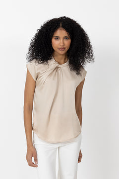 Fleur Drapy Satin Blouse - Dark Sand