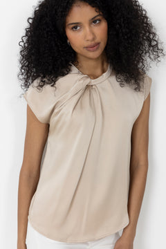 Fleur Drapy Satin Blouse - Dark Sand