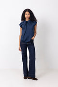 Fleur Drapy Satin Blouse - Navy