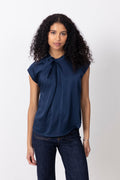 Fleur Drapy Satin Blouse - Navy