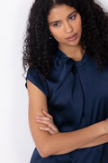 Fleur Drapy Satin Blouse - Navy