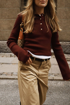 Marte LS Rib Polo Knit  - Wine