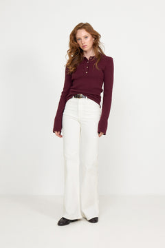 Marte LS Rib Polo Knit  - Wine