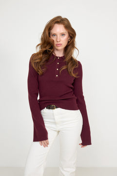 Marte LS Rib Polo Knit  - Wine