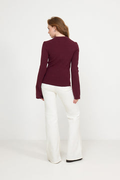 Marte LS Rib Polo Knit  - Wine