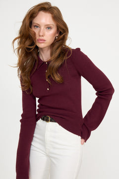 Marte LS Rib Polo Knit  - Wine
