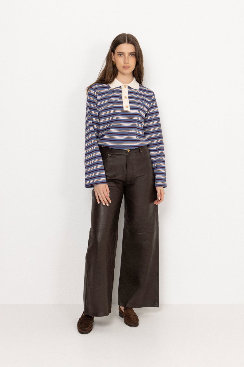 Isabelle Striped Polo Jumper - Navy