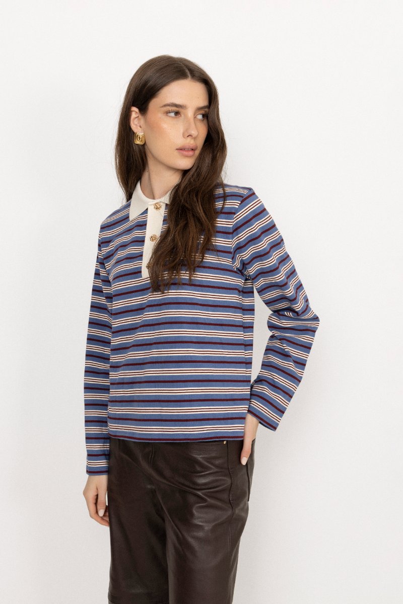 Isabelle Striped Polo Jumper - Navy