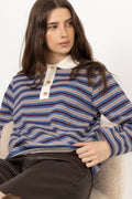 Isabelle Striped Polo Jumper - Navy