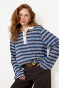 Isabelle Striped Polo Jumper - Navy