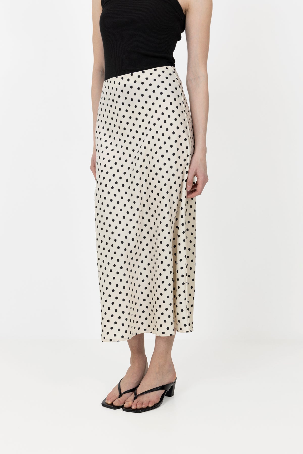 Yaspella Hw Midi Skirt - Birch Small Black Dots