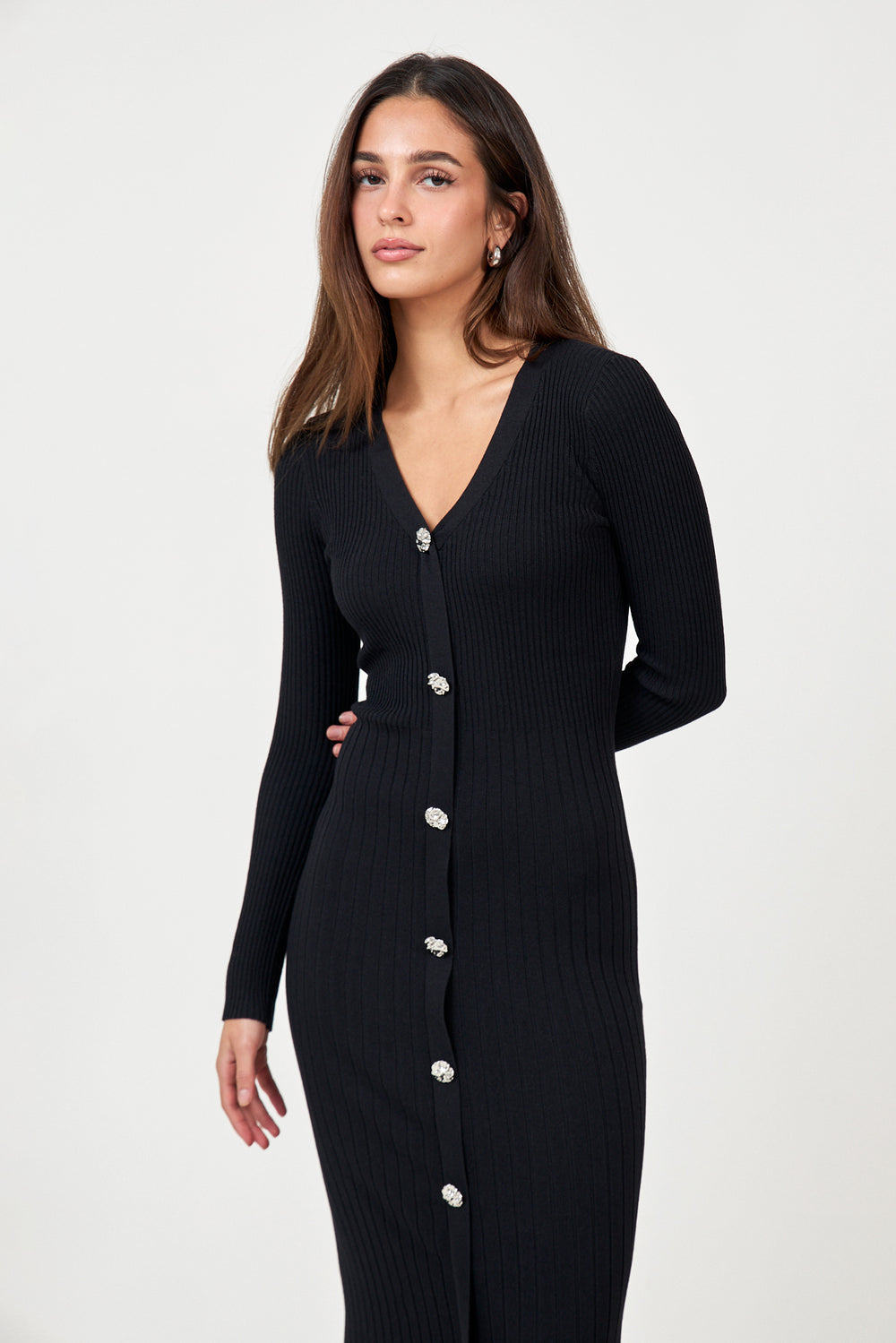 Yasmikla Ls Long Knit Dress - Black