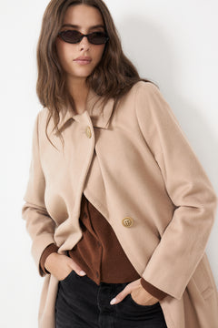 Cashmere Coat W Clareta Belt Long - Light Camel
