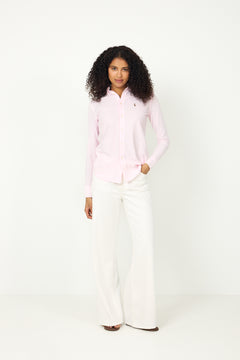 Striped Knit Oxford Shirt - Carmel Pink/White