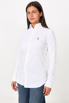 Slim Fit Knit Cotton Oxford Shirt - White