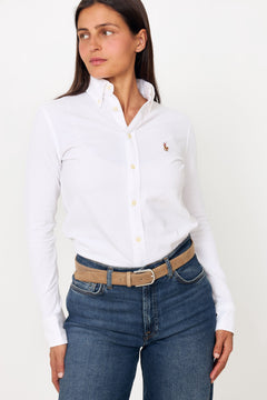 Slim Fit Knit Cotton Oxford Shirt - White