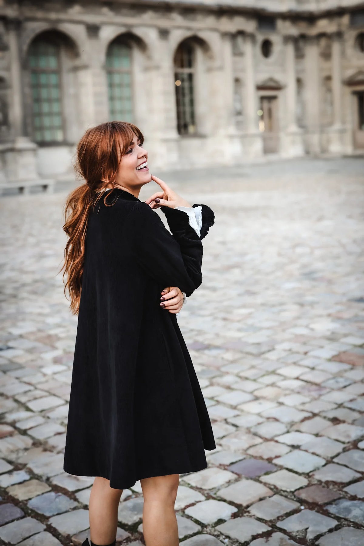 Cord Coat Dress - Black