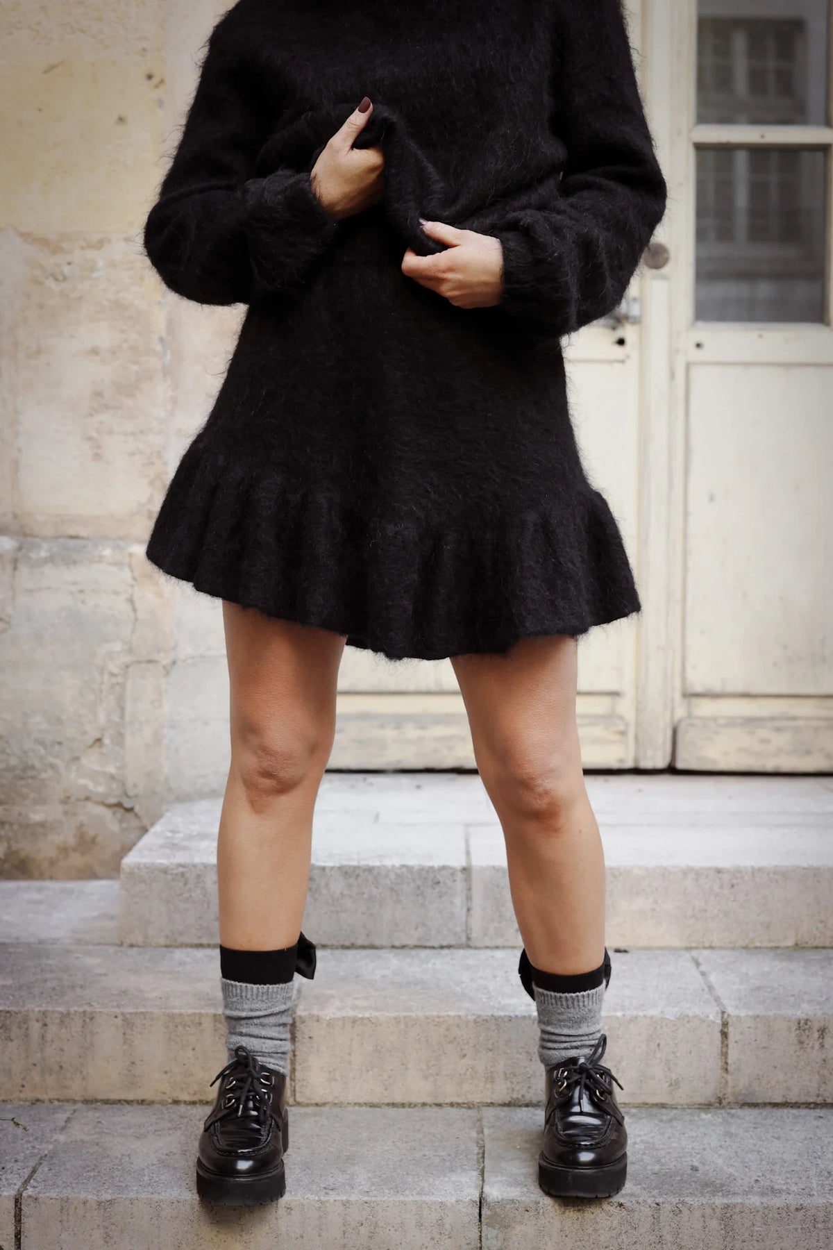 Knit Frill Skirt - Black