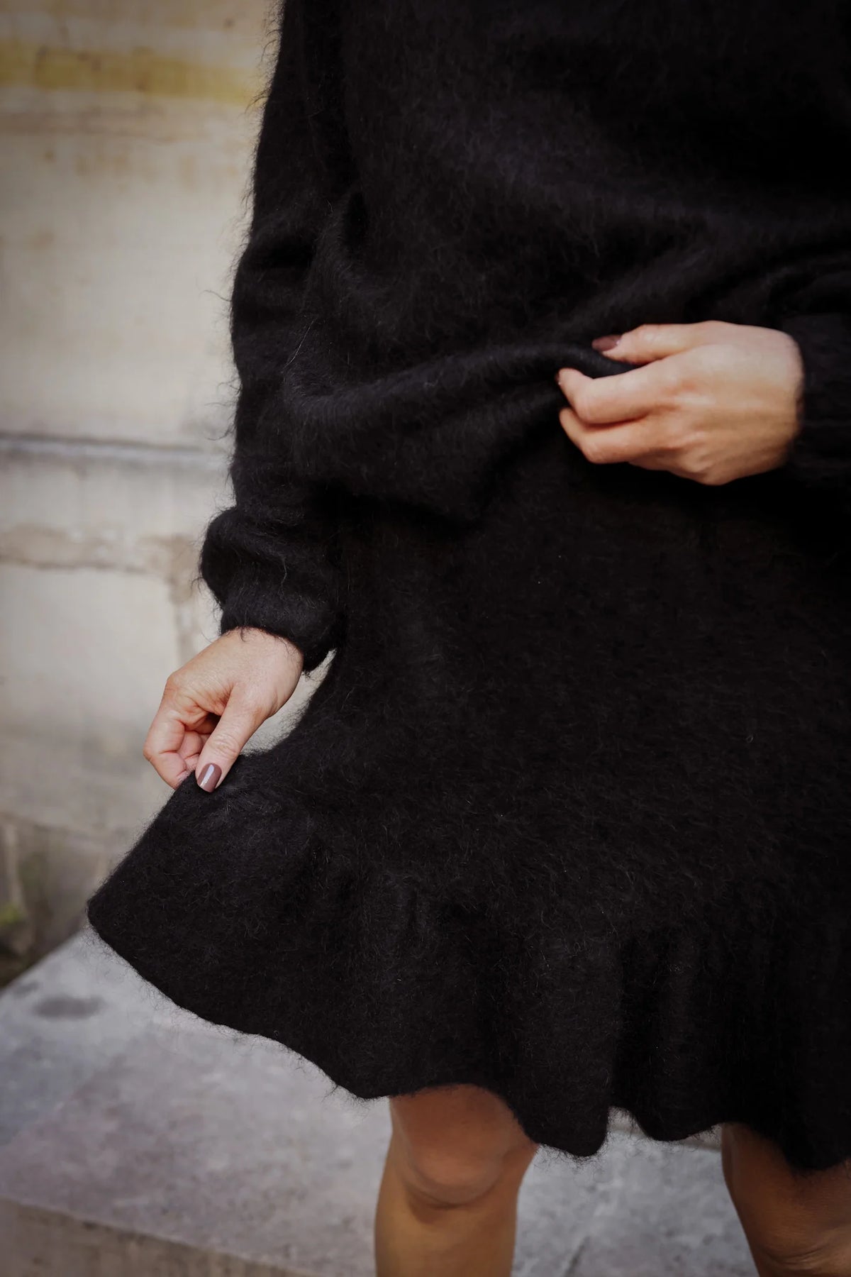 Knit Frill Skirt - Black