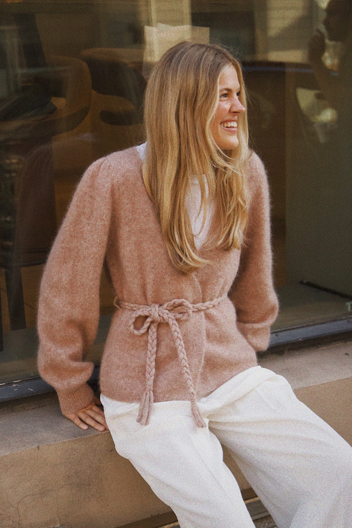 Marion Mohair Belt Cardigan - Sand Melange