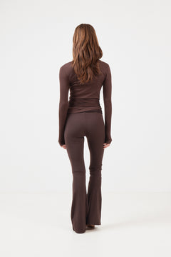 Nia Jersey Wrap Blouse - Chocolate Brown