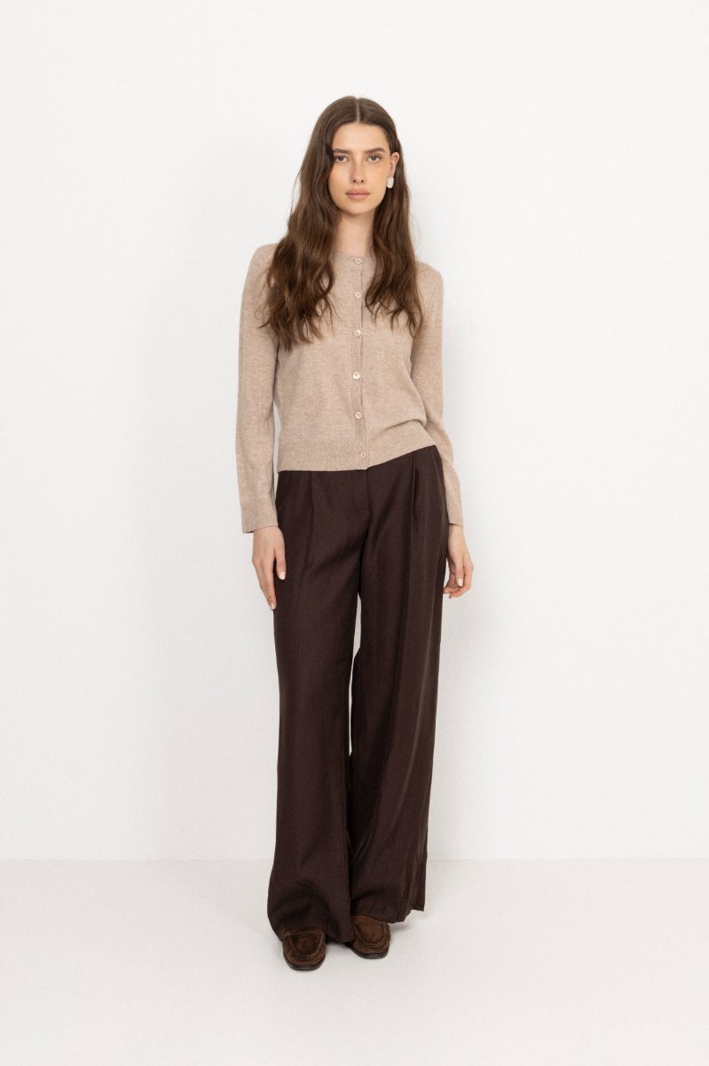 Clara Cashmere Knit Cardigan - Sand Melange