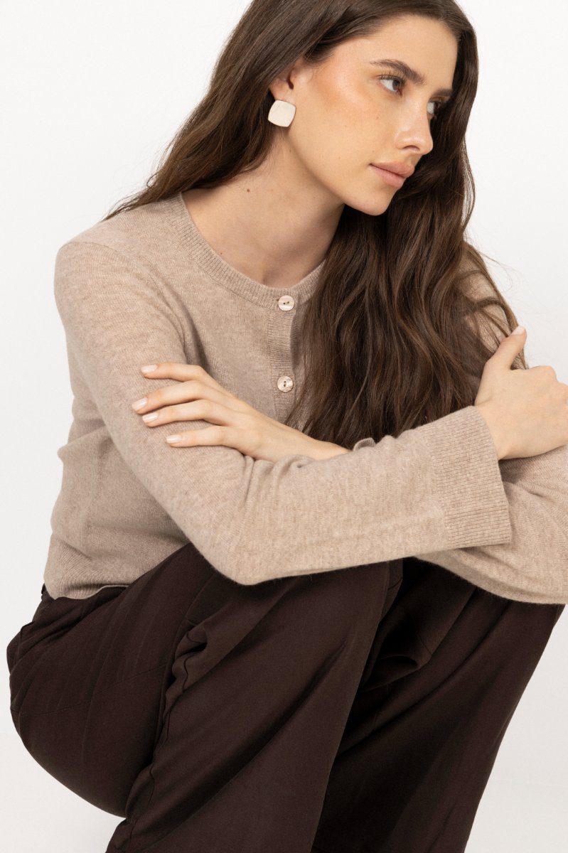 Clara Cashmere Knit Cardigan - Sand Melange