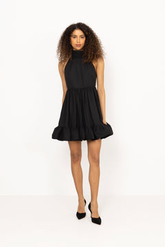 Fern Halterneck Ruffled Mini Dress - Black